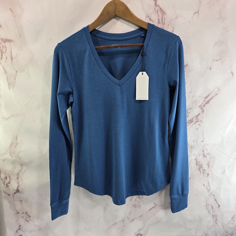 Universal Standard Shirt Womens XS 4XS Blue Long Sleeve V Rex Pima Modal